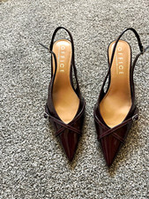 OFFICE Burgundy Patent Leather Pointed Slingback Stiletto Heels UK 7