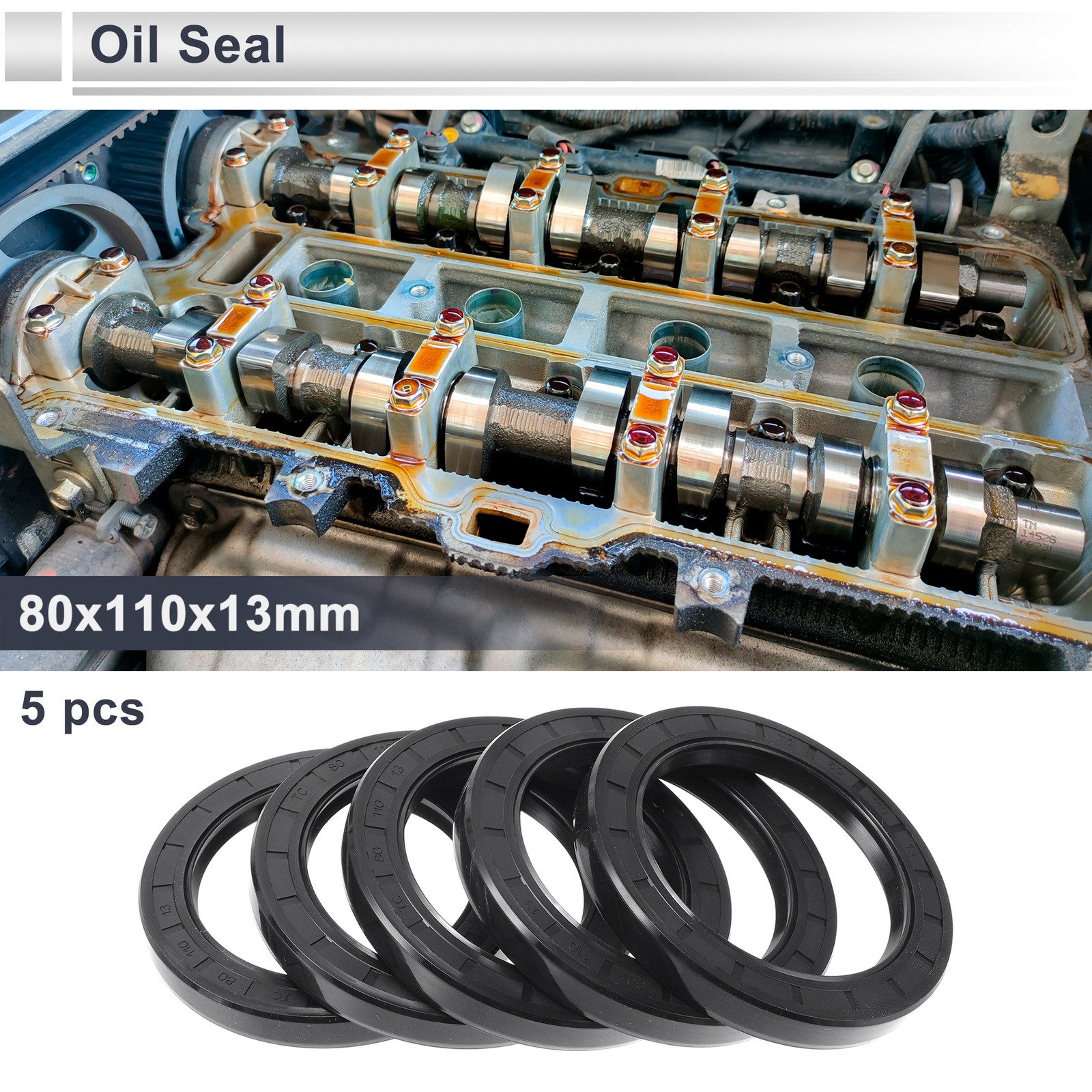 80x110x13mm Nitrile Rubber Oil Seal Ring Rotary Shaft Seal 5 Pcs Black