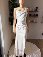 Club L White Satin Cowl Neck Ruched Maxi Slip Dress Spaghetti Strap 2