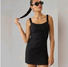 Reformation Sawyer Linen Mini Dress Womens 6 Black Little Black Dress LBD