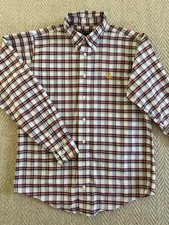 BROOKS BROTHERS Boys Cotton Twill Plaid Button Down Shirt, Size LARGE, EUC