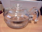 Pyrex vtg tea coffee pot glass blue tint flameware  84446-B w/lid 6 cup  handle