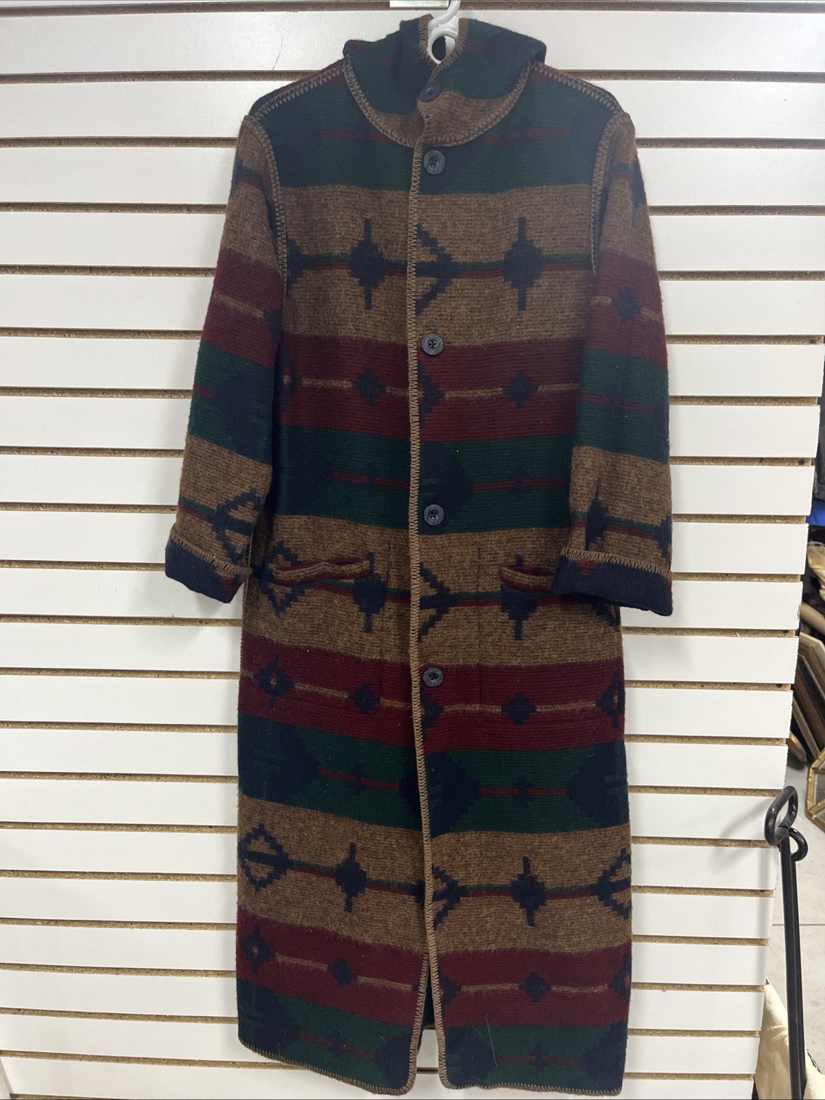 Vtg REVERSIBLE Woolrich Southwest Jacket Women Small Wool Blanket Trench Coat US