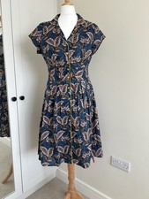 NEW Joe Browns Blue Vintage Style Size 10 Lined Cotton Shirt Dress Knee Length