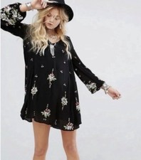 Free People Oxford Embroidered Gauzy V-Neck Cut Out Small Boho Swing Dress | M