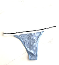 Victoria's Secret Logo Cotton Thong Panty Blue Marl
