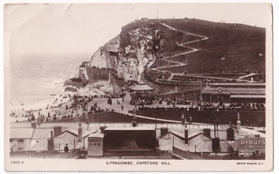 Ilfracombe Capstone RPPC Postkarte Harding's Tea Rooms Dewar's Werbung 1910