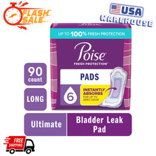 Poise Incontinence Pads for Women, 6 Drop Ultimate Absorbency, Long Length 90ct