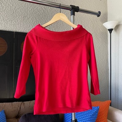 VTG Rafaella Studio Off the Shoulder Knit Sweater Red Small Preppy Coquette