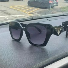 PRADA PR18WS Oversized Geometric Black Gradient Gray Sunglasses Women Designer