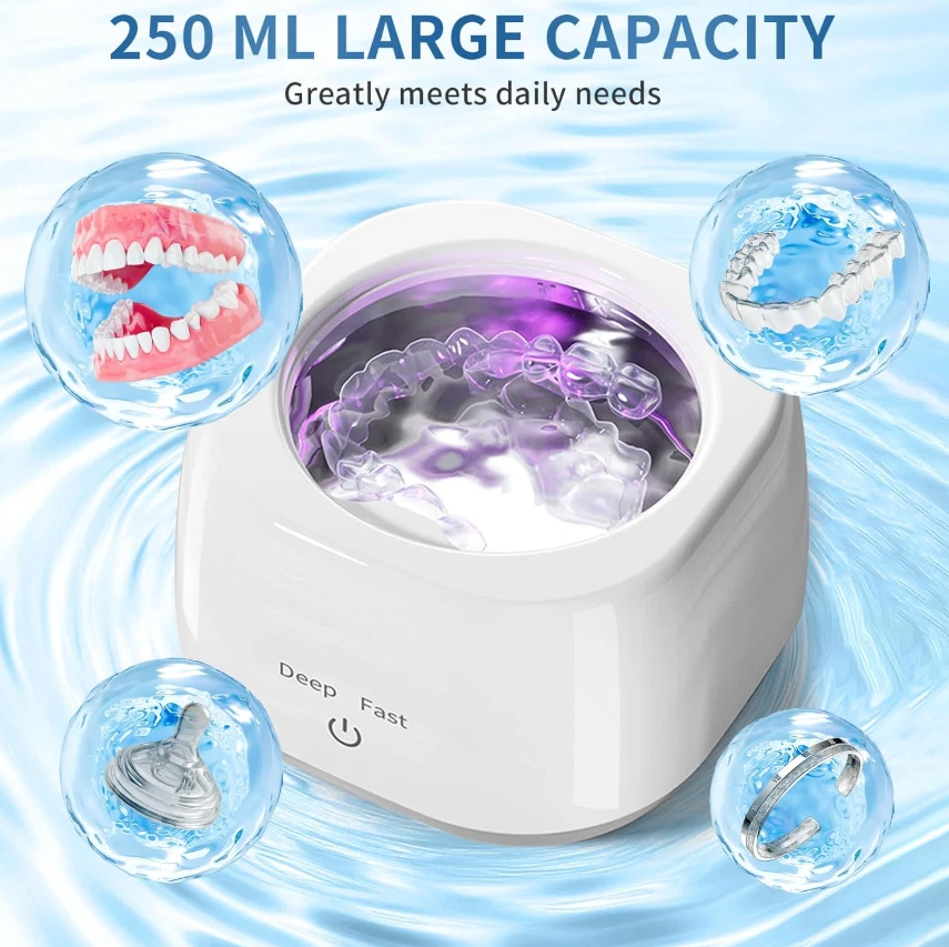 Limpiador retenedor ultrasónico 250 ml, máquina de limpieza sónica de dentaduras postizas y alineadores Foto 3 de 4