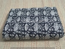 Block Print Kantha Quilt Black Indian Bedspread Handmade Bedding Blanket Throw