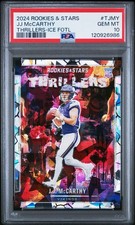 2024 Panini Rookies & Stars J.J. McCarthy Thrillers Ice #T-JMY /18 RC PSA 10