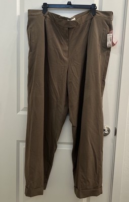 Dressbarn Brown Pleated Cuffed Straight Leg Dress Pants Polyester Rayon Women 