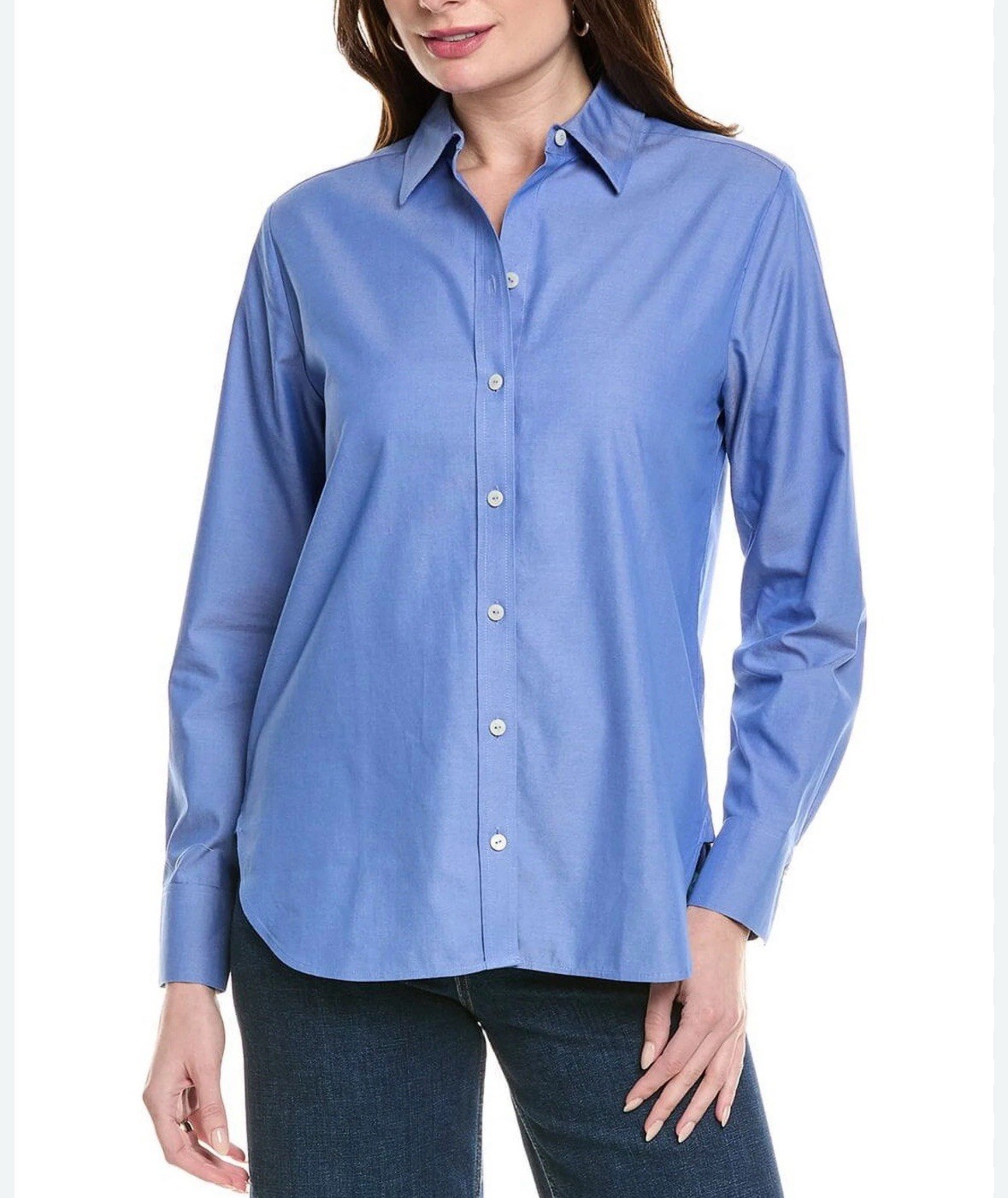 Foxcroft Women's Shirt Wrinkle Free Long Sleeve Button Down  Blue Size 10