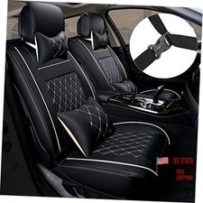 Universal Pu Leather Car Seat Cover Full Set 5-seat Blackwhite Line Universal Pu Leather Car Seat Cover Full Set 5-seat Blackwhite Line