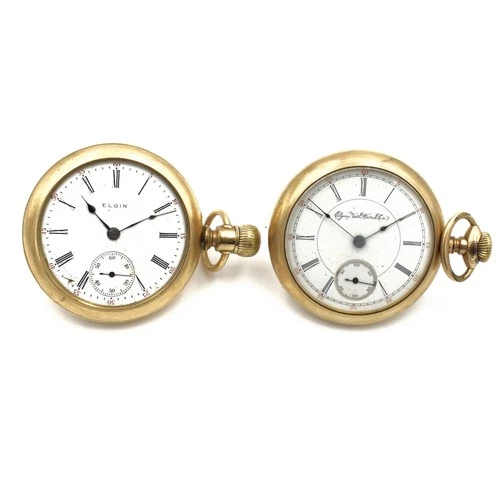 Antique Elgin GF 7-17j 18s 52mm Case Model 3 4 Lot of 2 Pocket Watches #WB4652-3