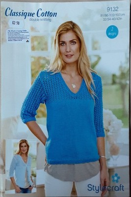 Orig Stylecraft Baumwolle DK Damen Cardigan & Pullover 32-42'' Strickmuster 9132