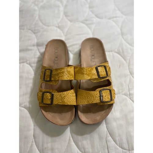 Boutique by Corkys Yellow Snakeskin Embossed Double Buckle Slide Sandals Size 39