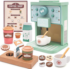 Kids Coffee Playset Toy Coffee Maker Set for Toddler Wooden Kitchen Accessories