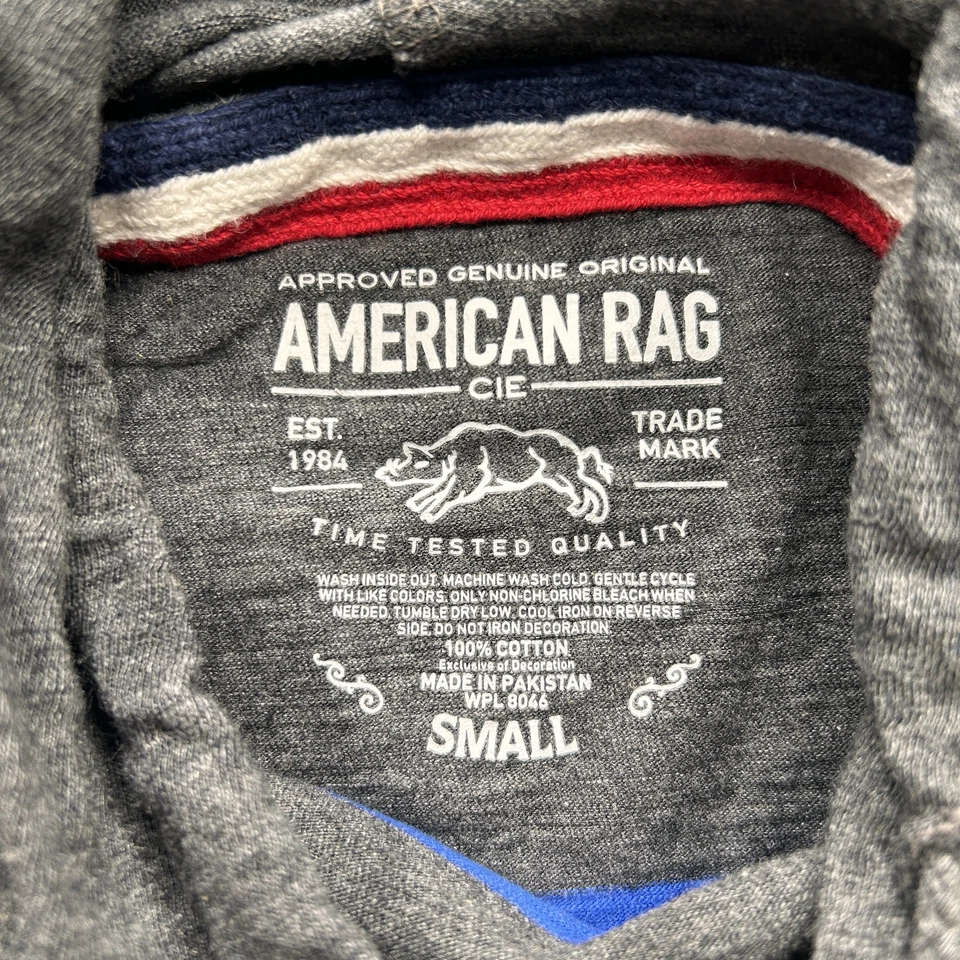 Sudadera con capucha a rayas American Rag pequeña gris azul crema para hombre Foto 3 de 4