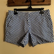 J.CREW Women’s Blue White Geometric Chino Shorts Size 6 Mid Rise Pockets 79121