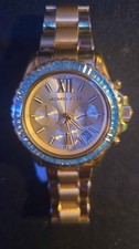NEW Michael Kors Everest Blue Crystal Gold Chronograph Watch MK7210 NWT