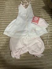 NWT Vintage Will’beth White and Pink Baby Outfit with Lace Trim Size 24M