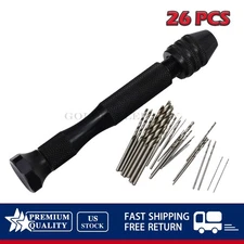 26PCS Mini Micro Drill Hand Bits Set Small Manual Keyless Chuck Pin Vise Rotary