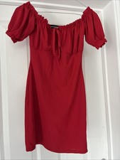 PRETTYLITTLETHING Red Dress Size 12 Elasticated Neckline Short Sleeves