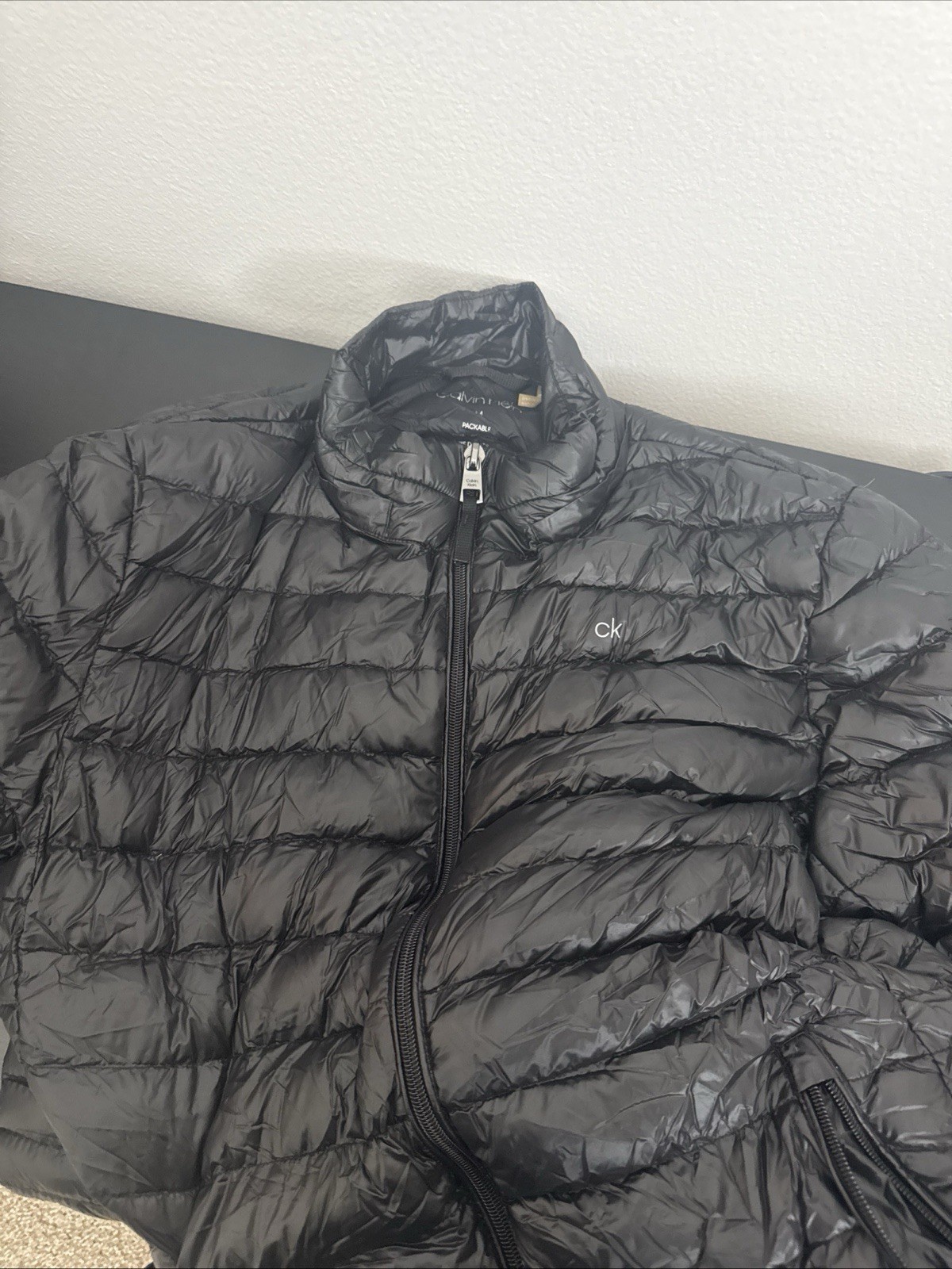 Calvin Klein CK Packable Puffer Jacket Black Size Medium Full Zip Lightweight
