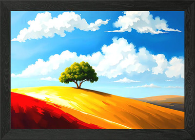 Einsamer Baum auf Hügel, bewölkter Himmel gerahmtes Wandbild Poster Leinwanddruck Bild