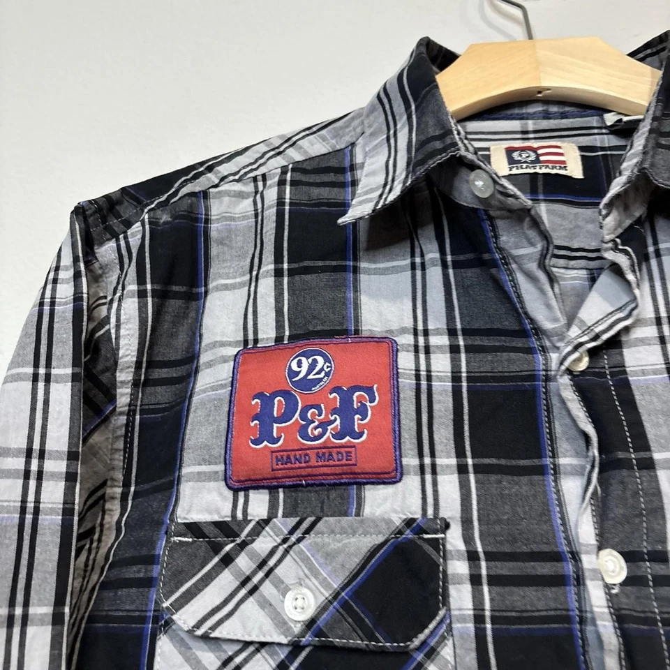 Camisa Phat Farm Para Hombres XL Manga Larga A Cuadros Abotonada Gris Negro Rojo Poliéster A41 Foto 3 de 4