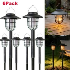 2-6PCS Flickering Flame Solar Garden Stake Lights Hanging Lantern Pathway Lamp