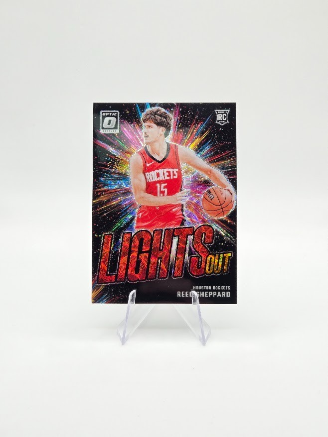 Reed Sheppard 2024-25 Panini Donruss Optic RC Lights Out Red Gold SP /99 #13