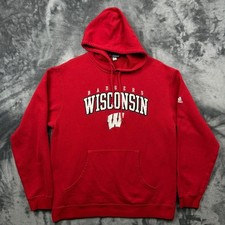 Adidas Hoodie Mens Large Red Excellent Wisconsin Badgers Embroidered Pullover