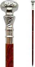 Vintage Antique Walking Cane, Wooden Walking Stick Silver Brass Handle Knob Gift
