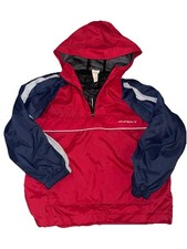 Vintage Boys Old Navy Rain Jacket Size 8 Red Blue Hooded Half Zip