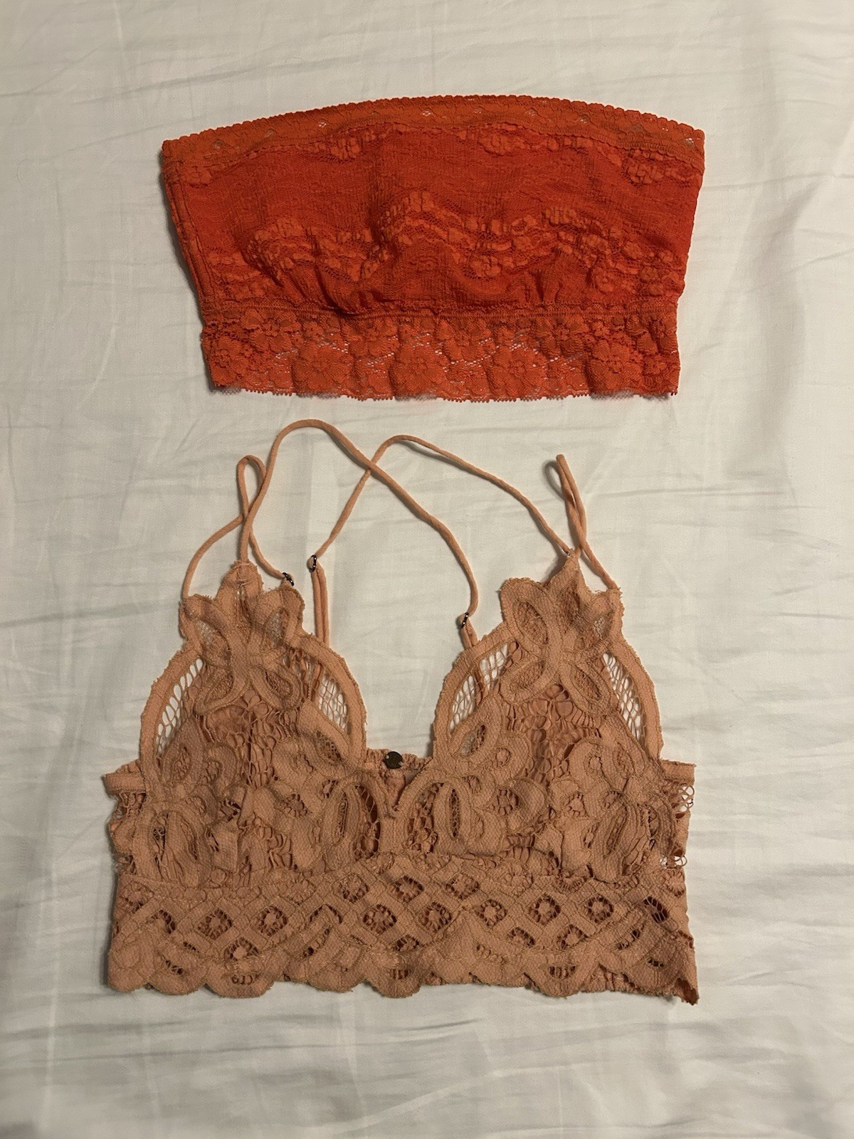 Free People Lace Bralettes | Orange & Dusty Rose | Fit Like Size Small Lot of 2