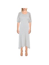 CALVIN KLEIN Womens White Lined Asymmetrical Hem Elbow Sleeve Maxi Dress 4