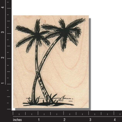 Mounted Rubber Stamp, 2 Palm Trees, Beach, Ocean, Sea, Water,Boat,  Summer,Travel