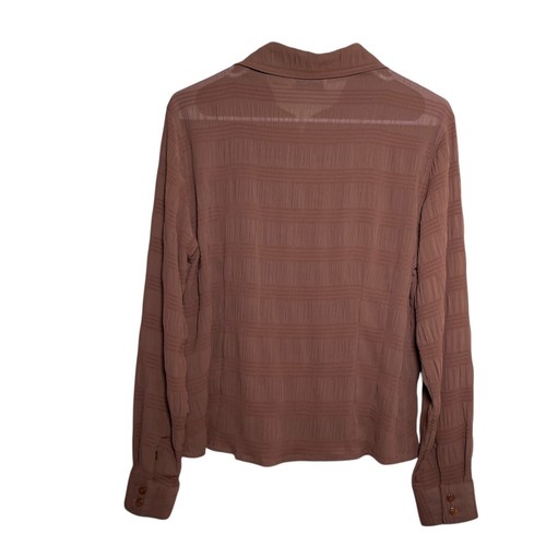 Claudia Richard Blouse Women's Medium Brown Sheer Collared Button Up Top - Picture 2 of 7