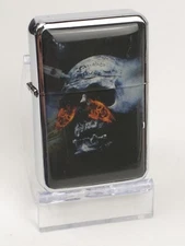 STAR-1 Stainless Steel Windproof Lighter-SKULL w/ FLAMES #L192 NEW in Gift Box!