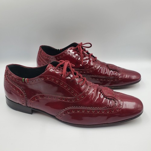 Moschino Designer Wingtip Patent Leather Mens Shoes Burgundy EU 43 / US 10 - Picture 5 of 12