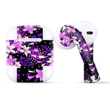 Skins Wraps compatible for Apple Airpods Purple Pink Colorful Flowers Lillies
