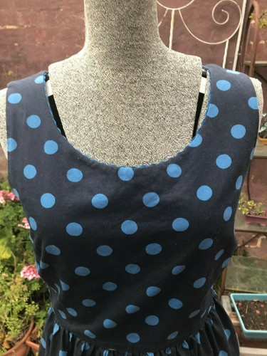 Cath Kidston UK designer vintage look blue & navy polka dot fit & flare dress 8 - Picture 2 of 12