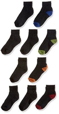 Fruit of the Loom Boys' Black 10 Pack Ankle Socks Size 4 1/2 - 8 1/2 ...