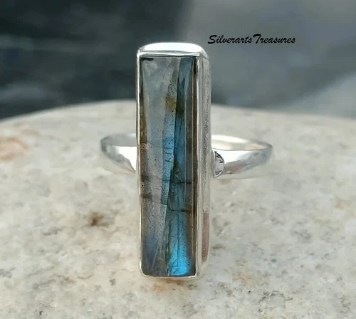 Blue Fire Labradorite Rin925 Sterling Silver Band & Statement Handmade  All Size