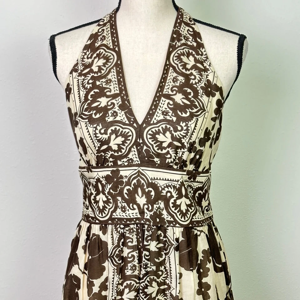 Vestido halter Jones New York para mujer mezcla de algodón seda marrón floral geométrico 10 Foto 2 de 4