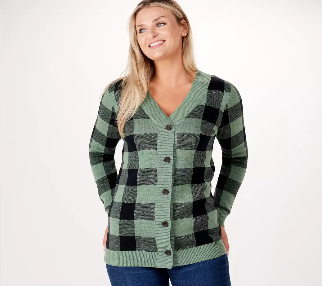 Plaid button front cardigan cheap